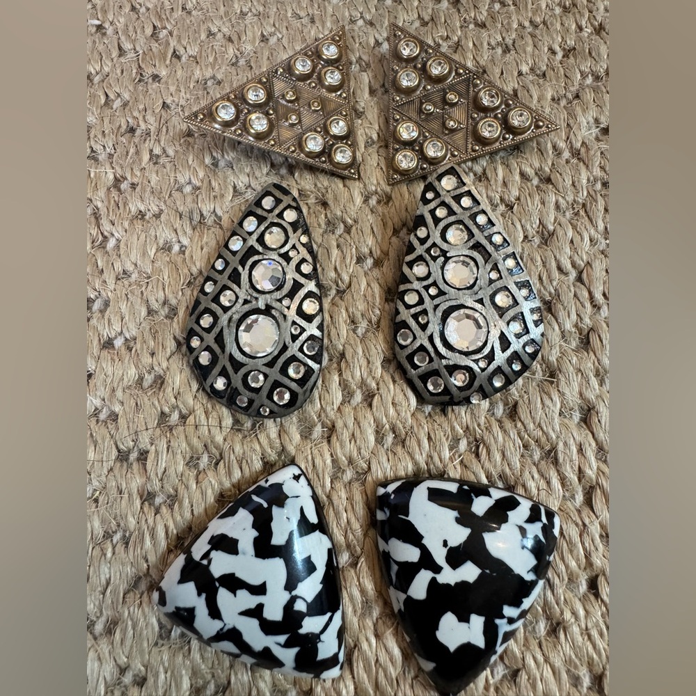 Three pairs of vintage clip on Geometric Earrings Set. Excellent condition